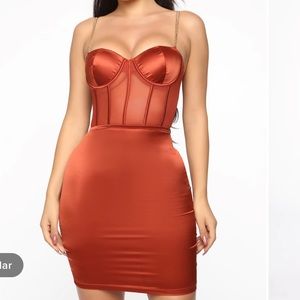 Sexy In Satin Mini Dress - Rust